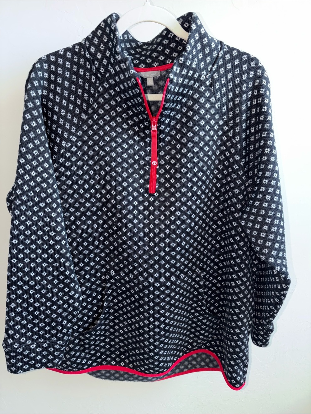 T by Talbots Fleeceback half zip pullover Mini Diamond Geo long sleeve top 2x